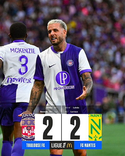 两度落后两度扳平！图卢兹2-2南特 主场连追两球止三连败